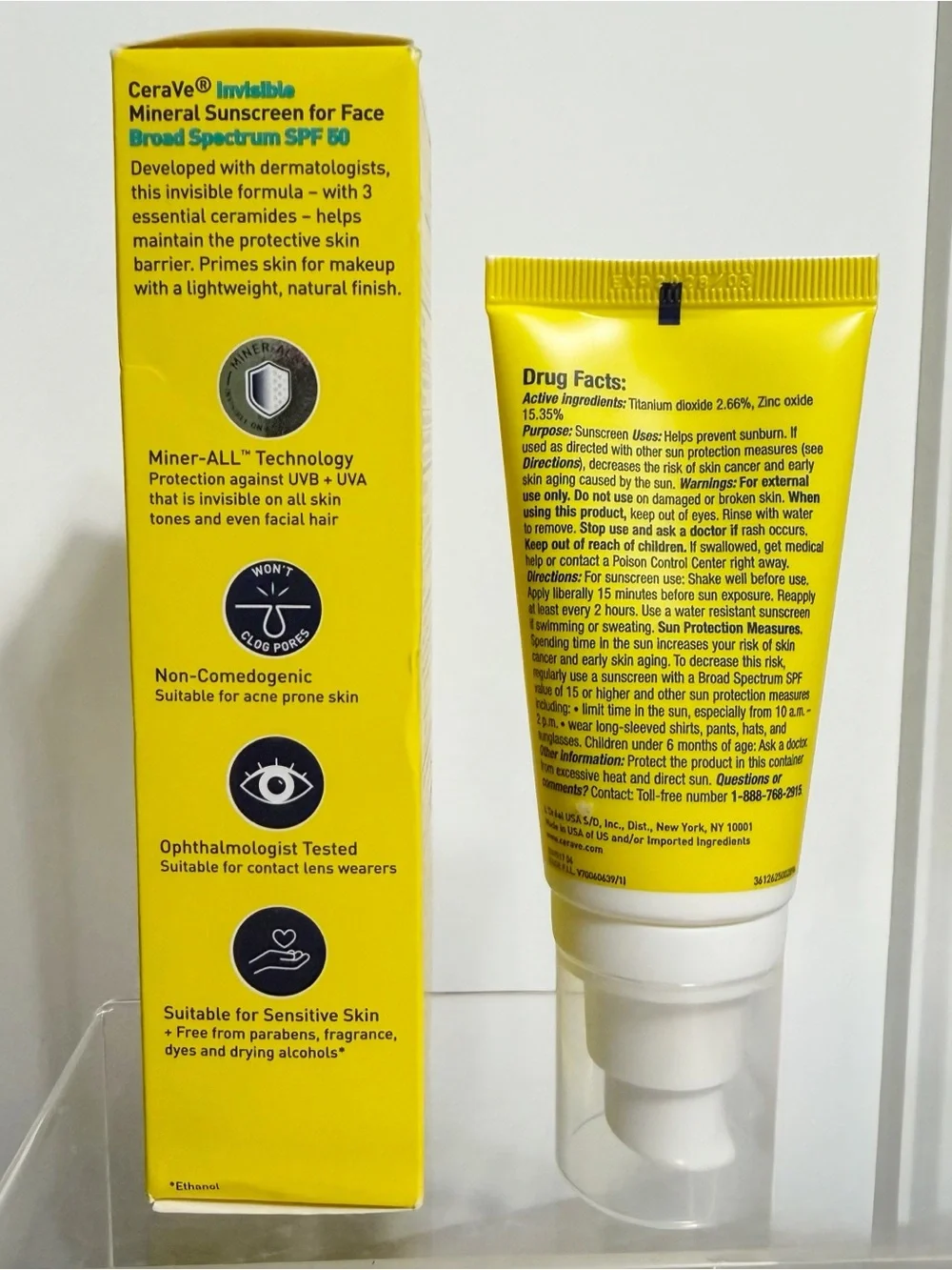 CeraVe Invisible Mineral Sunscreen SPF 50, Face Sunscreen w/ Ceramides ~ NIB